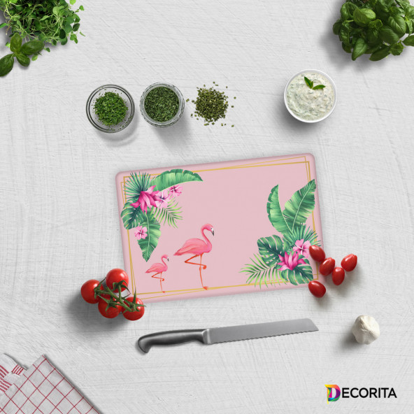 DECORITA Cam Kesme Tahtası - Tropik Flamingo ürün görseli 1