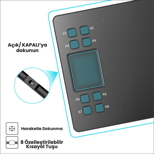Veikk A50 10x6" 16384 Yüksek Basınç Dokunmatik Kısayol Profesyonel 5080 LPI Grafik Tablet + Kalem - Resim 4