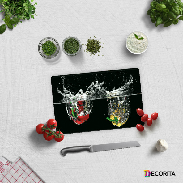 DECORITA Cam Kesme Tahtası- Su ve Sebzeler ürün görseli 1