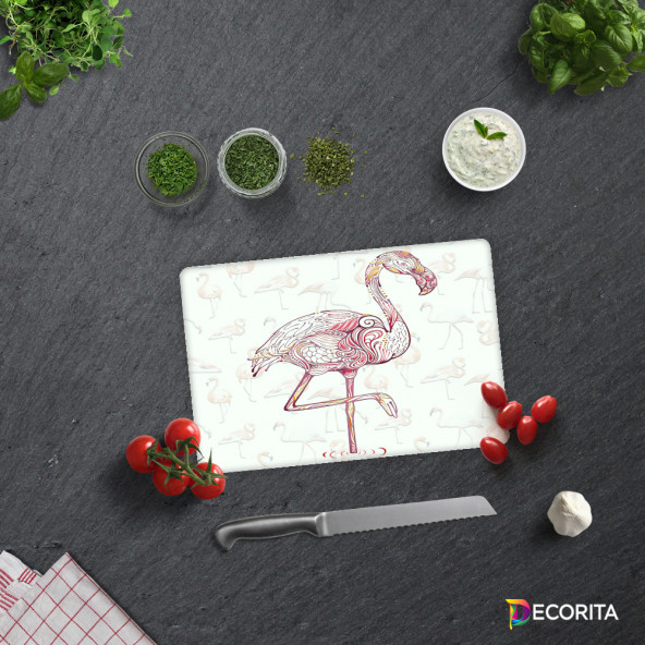 DECORITA Cam Kesme Tahtası- Flamingo Desen ürün görseli 1