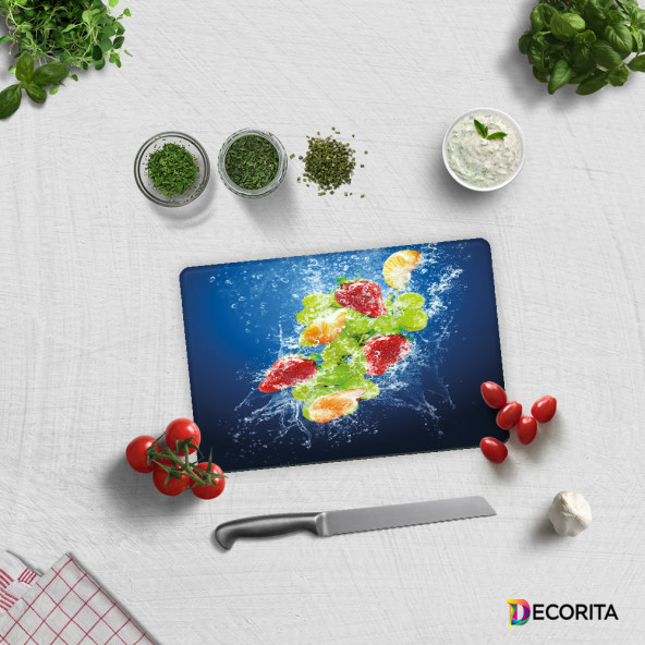DECORITA Cam Kesme Tahtası- Köpüklü Meyveler ürün görseli 1
