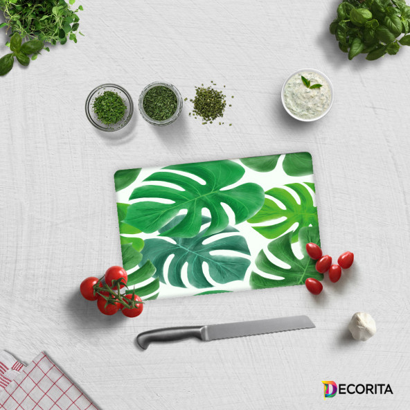 DECORITA Cam Kesme Tahtası- Tropik Yapraklar ürün görseli 1
