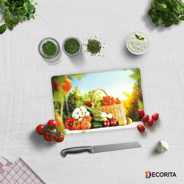 DECORITA Cam Kesme Tahtası- Sebze Sepeti ürün görseli 1