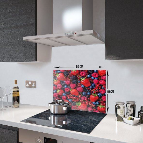 DECORITA Cam Ocak Arkası Koruyucu- Mor ve Kırmızı Meyveler ürün görseli 1