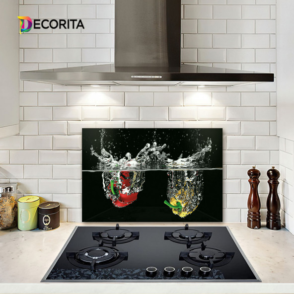 DECORITA Cam Ocak Arkası Koruyucu- Su ve Sebzeler ürün görseli 1