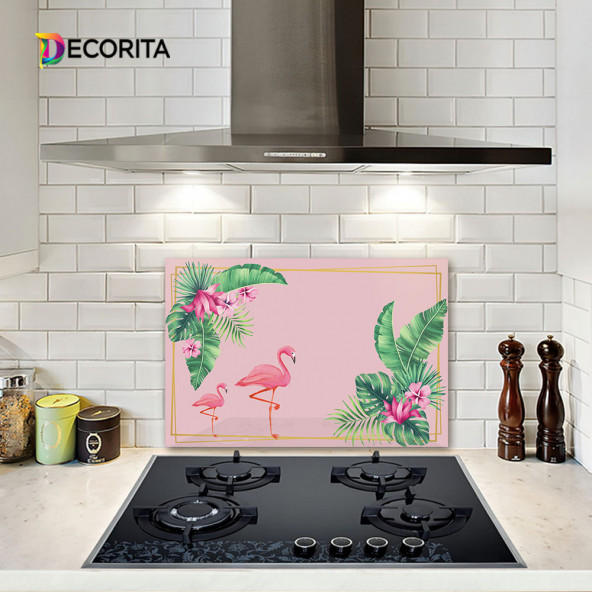 DECORITA Cam Ocak Arkası Koruyucu- Tropik Flamingo ürün görseli 1