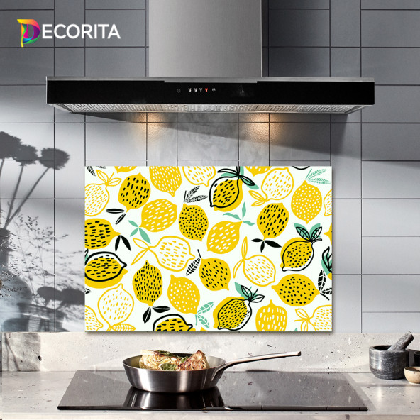 DECORITA Cam Ocak Arkası Koruyucu- Sarı Limonlar ürün görseli 1