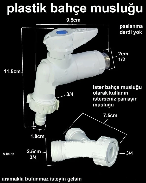 Plastik Bahçe Musluğu 1/2 Çamaşır Musluğu Çatalı Birlikte Set ürün görseli 1