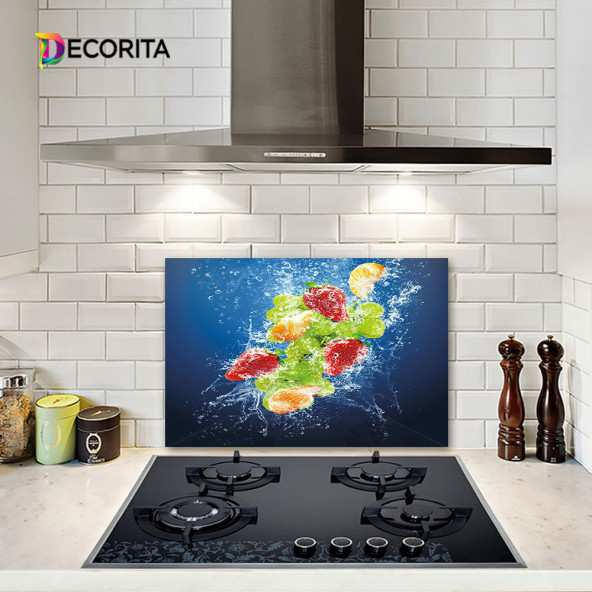 DECORITA Cam Ocak Arkası Koruyucu- Köpüklü Meyveler ürün görseli 1