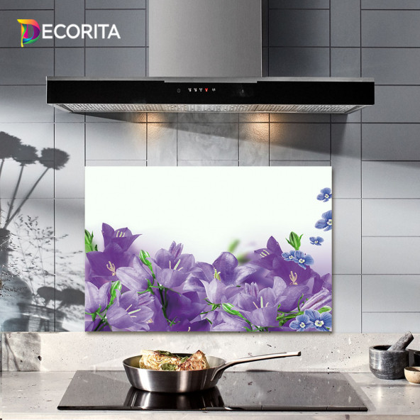 DECORITA Cam Ocak Arkası Koruyucu- Mor Çiçek ürün görseli 1