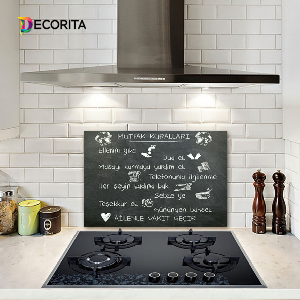 DECORITA Cam Ocak Arkası Koruyucu- Karatahta Görünümlü Mutfak Kuralları ürün görseli 1