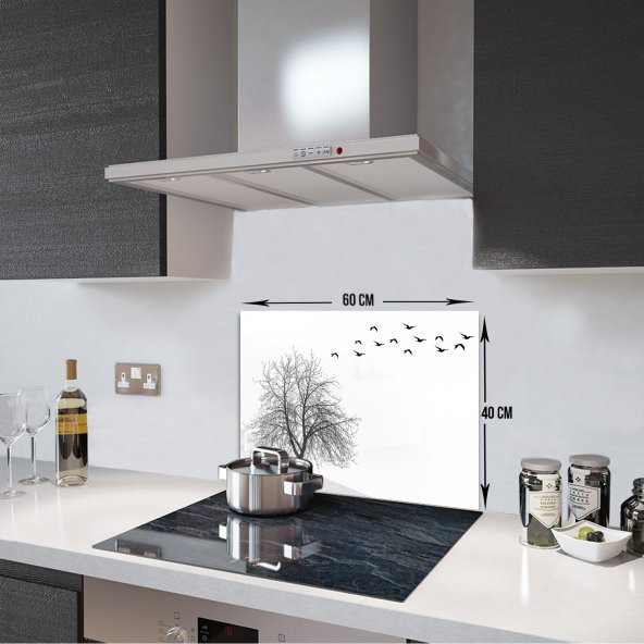DECORITA Cam Ocak Arkası Koruyucu- Ağaç ve Kuş Desen ürün görseli 1