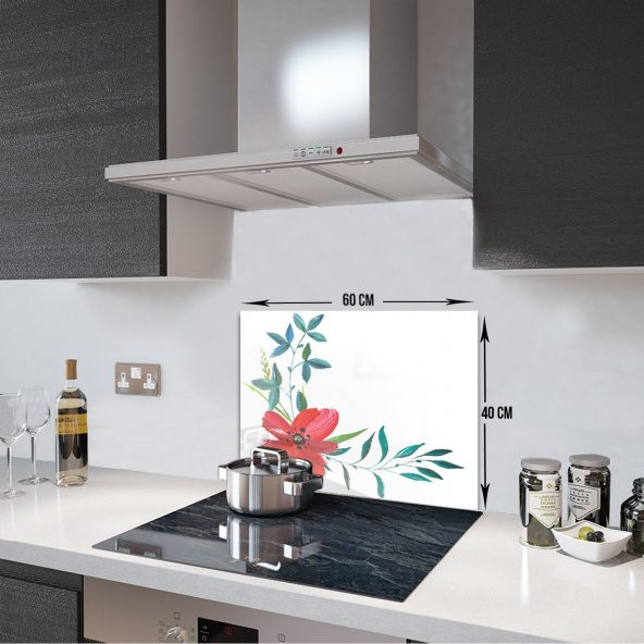 DECORITA Cam Ocak Arkası Koruyucu- Suluboya Çiçek ürün görseli 1