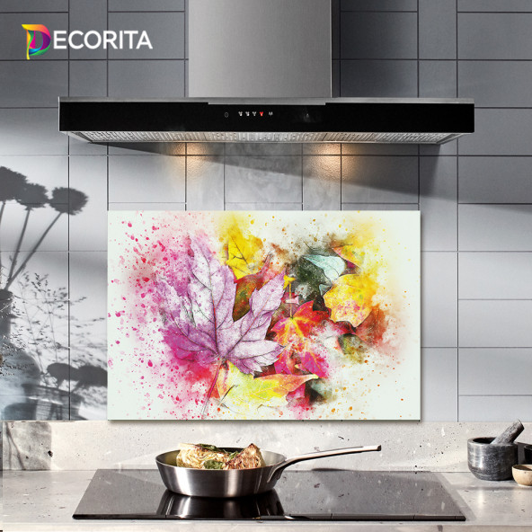 DECORITA Cam Ocak Arkası Koruyucu- Renkli Yapraklar ürün görseli 1