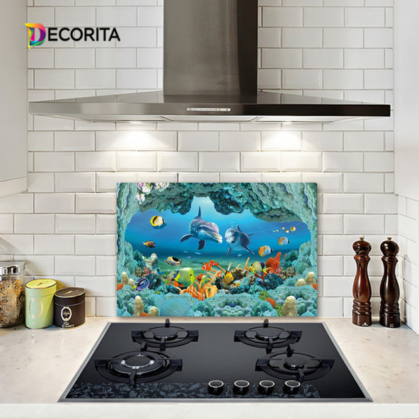 DECORITA Cam Ocak Arkası Koruyucu- Akvaryum Desen ürün görseli 1