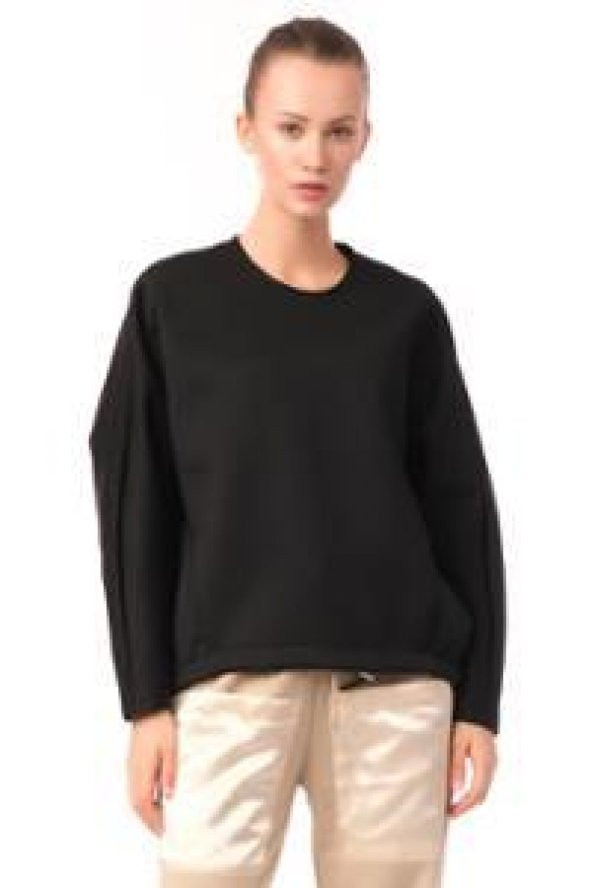 Kadın Siyah Oversize Bisiklet Yaka Basic Sweatsirht - Resim 6