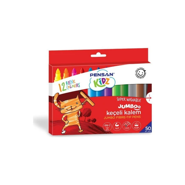 Pensan Keçeli Boya Kalemi Kidz Jumbo Yıknabilir 12 Renk 99040 ürün görseli 1