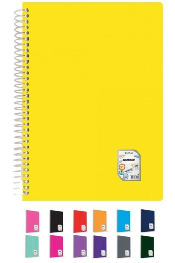Çınar Colormaxi Spiralli Defter Plastik Kapak Çizgili 72 YP A4 72/1 73001 ürün görseli 1