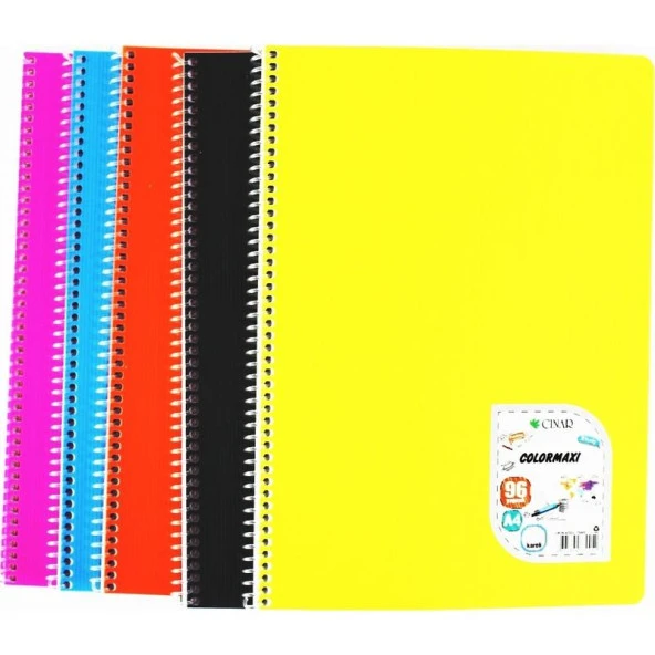 Çınar Colormaxi Spiralli Defter Plastik Kapak Kareli 96 YP A4 96/4 (Karışık Renk 1 Adet) ürün görseli 1