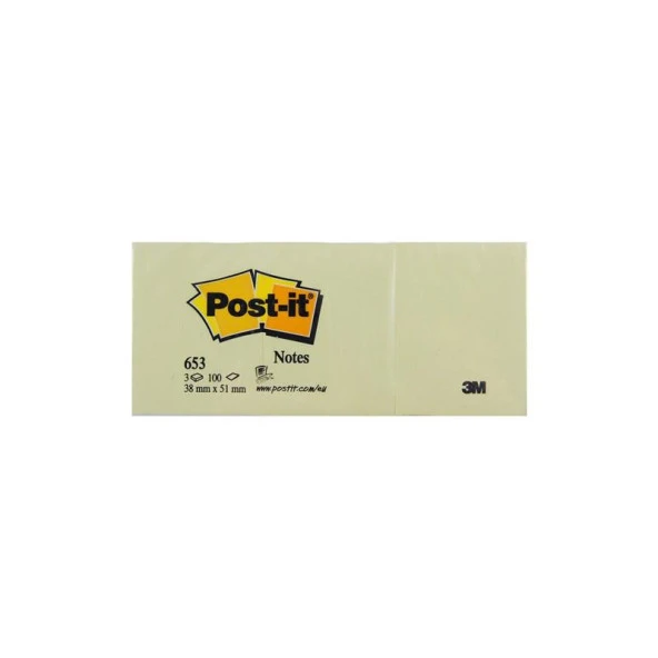 Post-it Yapışkanlı Not Kağıdı 3 Blok 100 Yaprak 38x51 Sarı 653 ürün görseli 1
