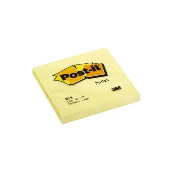 Post-it Yapışkanlı Not Kağıdı 100 Yaprak 76x76 Sarı 654 ürün görseli 1