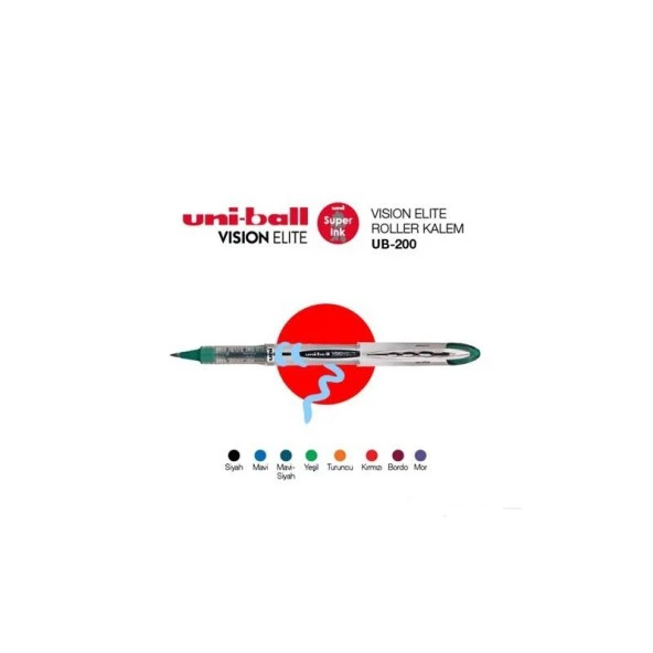 Uni-Ball Roller Kalem Vision Elite Bilye Uç 0.8 MM Siyah UB-200 ürün görseli 1