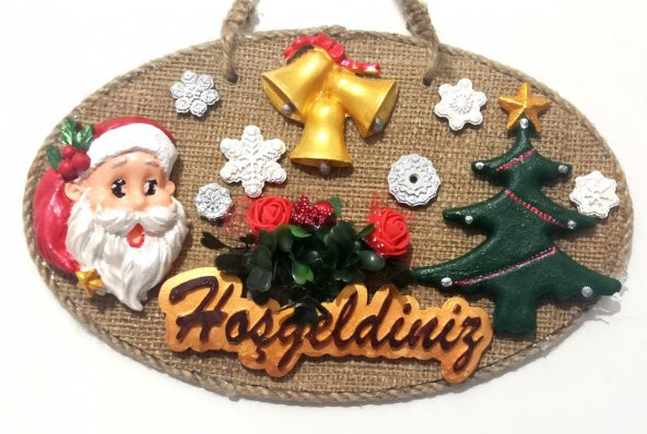 Çam Ağacı, Noel Baba Ve Hoşgeldiniz Yazılı El Yapımı Yılbaşı Kapı Süsü ürün görseli 1