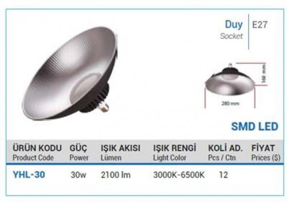 Ycl 100W Yüksek Tavan Led Tavan Armatür E27 DUY ürün görseli 1