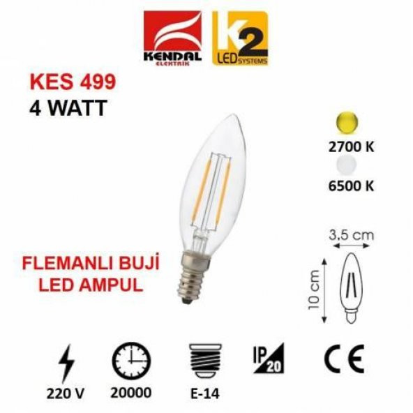 Global K2 KES499 4W E14 Günışığı Led Flamanlı Mum Buji Ampul ürün görseli 1