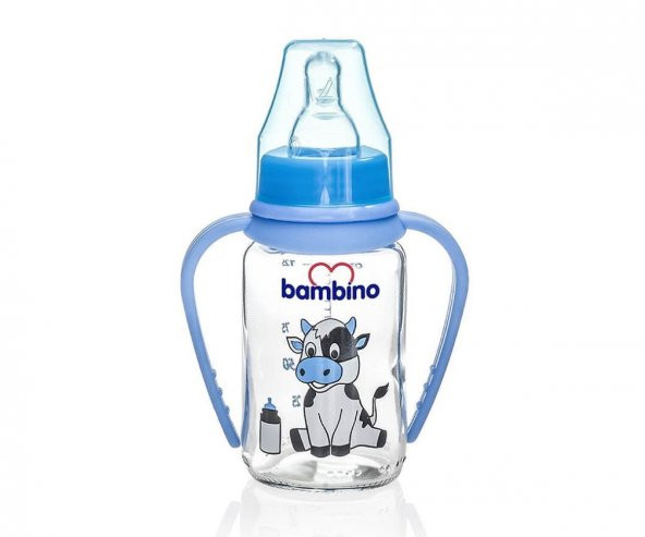 Bambino Yavaş Akışlı Kulplu Cam Biberon 125 Ml - Mavi ürün görseli 1