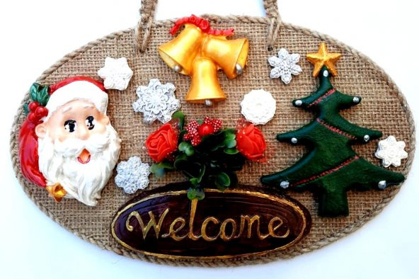 Welcome Yazılı Noel Babalı El Yapımı Yılbaşı Kapı Süsü ürün görseli 1