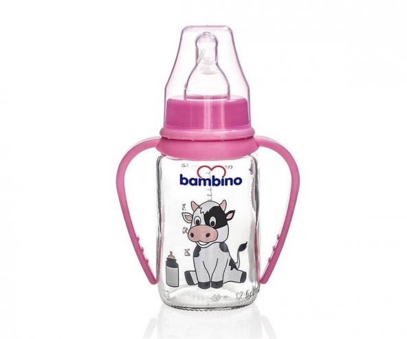Bambino Kulplu Cam Biberon-Pembe 125Ml ürün görseli 1
