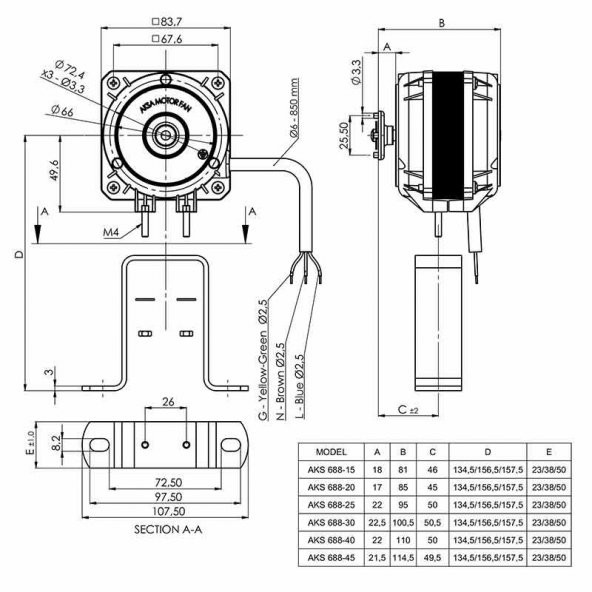Aircol AKS 688-40 Fan Motoru Termikli - Resim 2