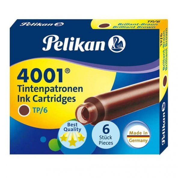 PELIKAN 4001 DOLMAKALEM KARTUSU KAHVRENGI KISA 6LI ürün görseli 1