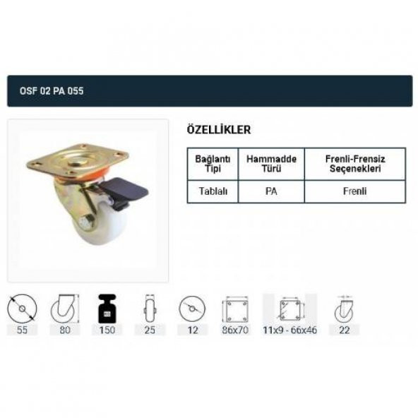Frenli Döner Tablalı Servis Tekeri Polyemid Döner Servis Tekeri 55 mm Uygur 4 Adet ürün görseli 1