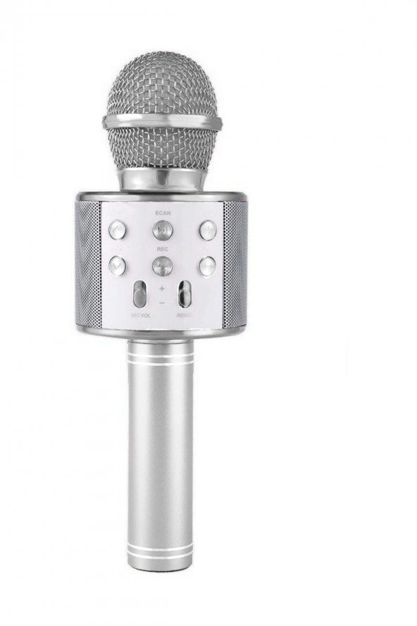 WS 858 KARAOKE MİKROFON BLUETOOTH HOPARLÖR GÜMÜŞ ürün görseli 1