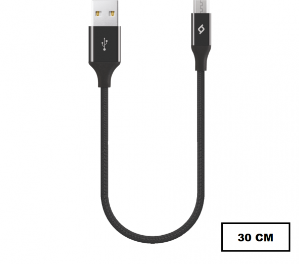 TTEC 2DK25S ALUMİCABLE MİNİ 30CM MİCRO USB ŞARJ KABLOSU SİYAH ürün görseli 1