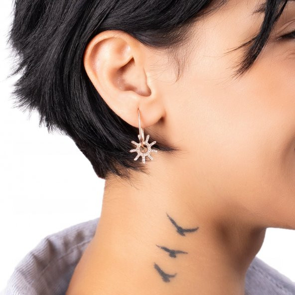 Güneş Model Rose Rengi Gümüş Küpe - Resim 2