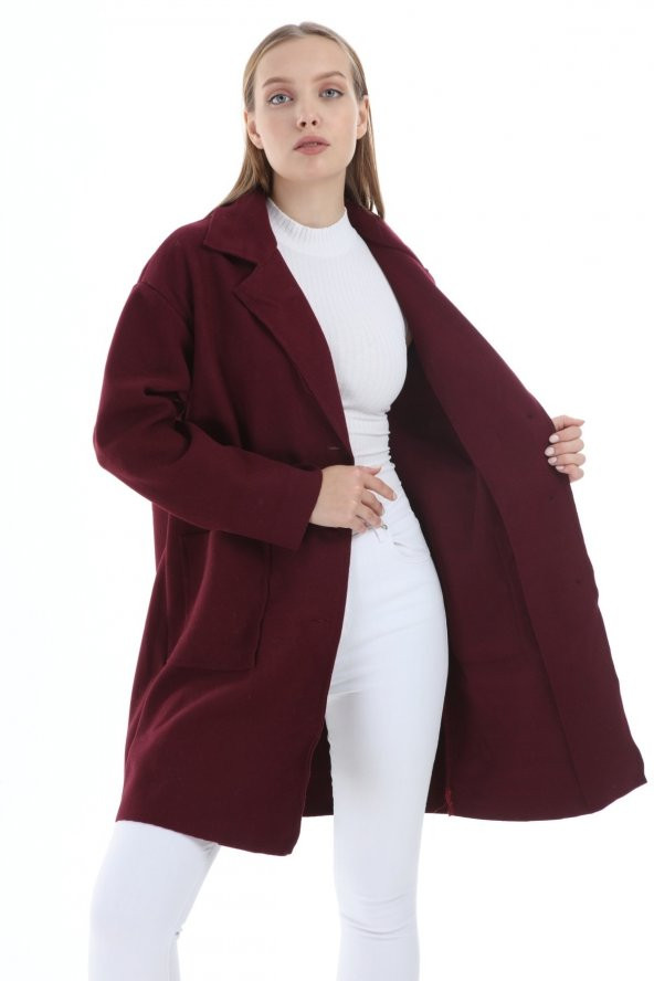 Kadın İthal İtalyan Model Bordo Kaban 16128 - Resim 2