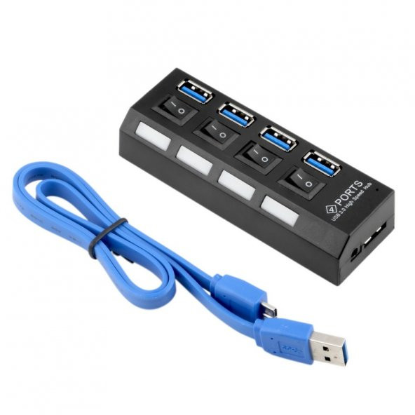 GABBLE  USB 3.0 HUB 4 PORT SİYAH ANAHTARLI ÇOKLAYICI 55CM KABLO ürün görseli 1