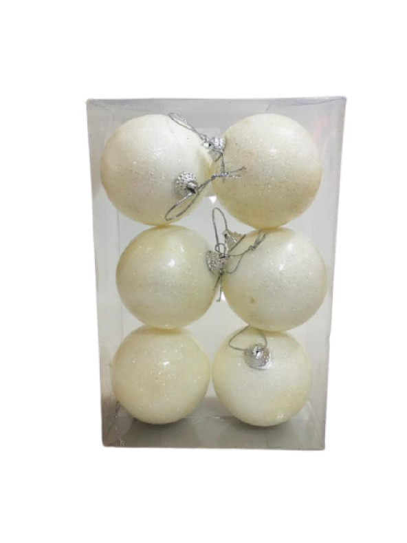 YILBAŞI TOP AĞAÇ SÜSÜ 6LI SET SİMLİ BEYAZ 6CM ürün görseli 1