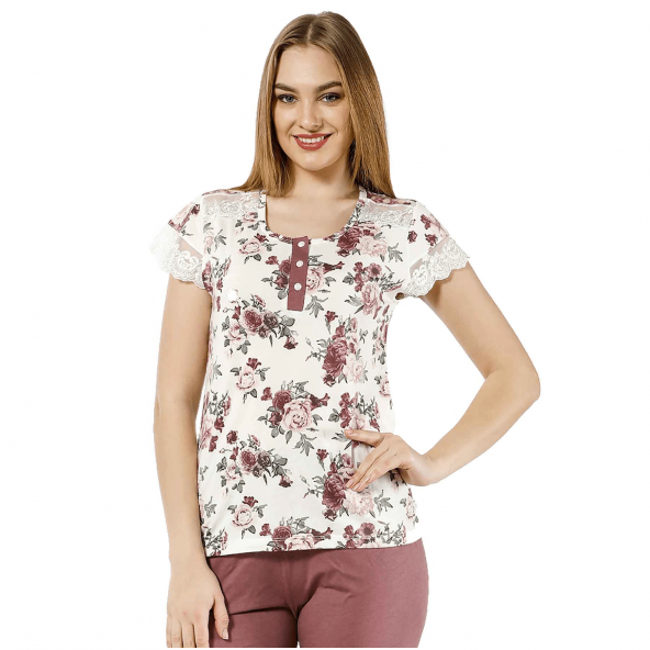 Bermuda Pijama Takımı Çiçek (L) - Resim 2