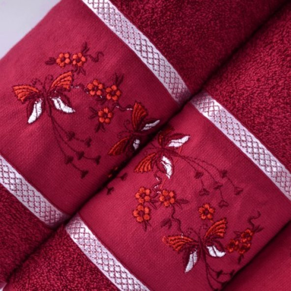 Melisa 4 Parça Nakışlı Bordo Hamam Seti - Resim 2
