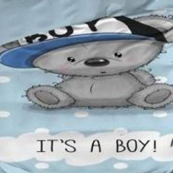Bebek/Baby Its A Boy/Ayıcık 100 Pamuk/Cotton Mavi Erkek Nevresim Takımı/Seti Yumuşak 2 Yatık Kılıflı 3D Baskılı - Resim 2