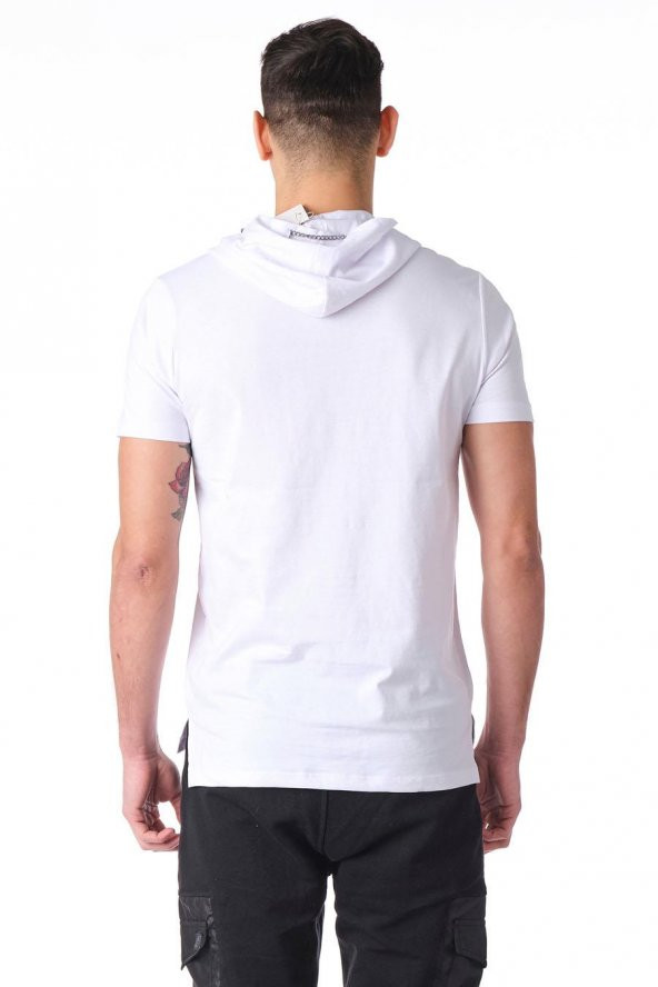 Kapüşonlu Deri Cepli Erkek Tshirt - Resim 8