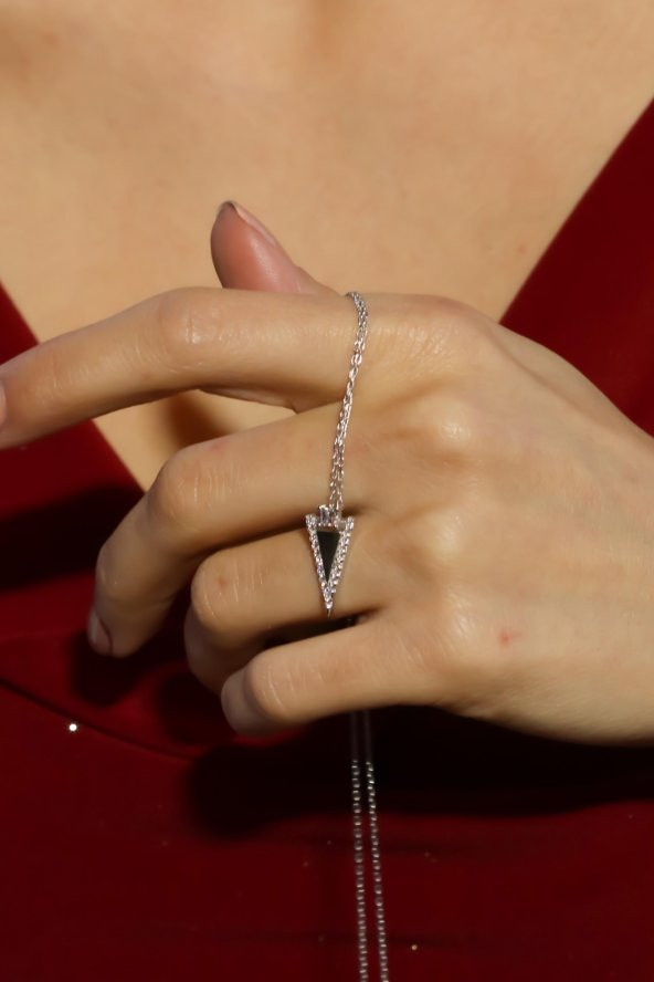 925 Ayar Gümüş Swarovski Ters Piramit Kolye 2 - Resim 2