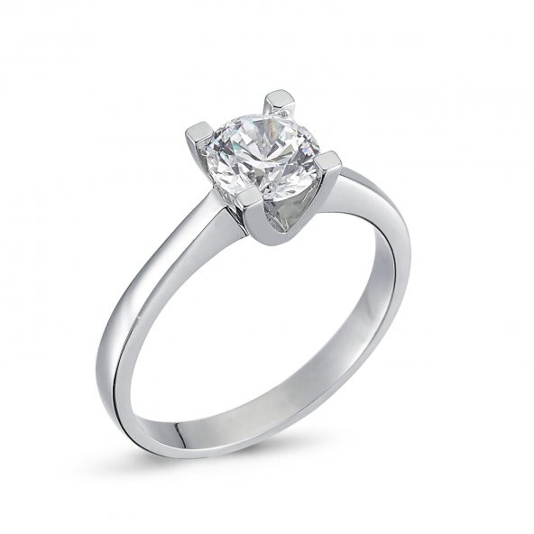 925 Ayar Gümüş Swarovski Tek Taş Yüzük 1.00 Ct. V - Resim 8