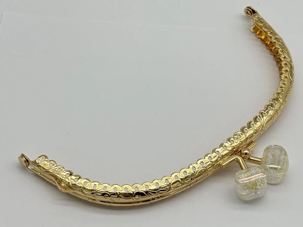 Angel Çanta Aksesuar 15.5 cm Light Gold Oval Cüzdan Çanta Klipsi Bursu Beyaz ürün görseli 1