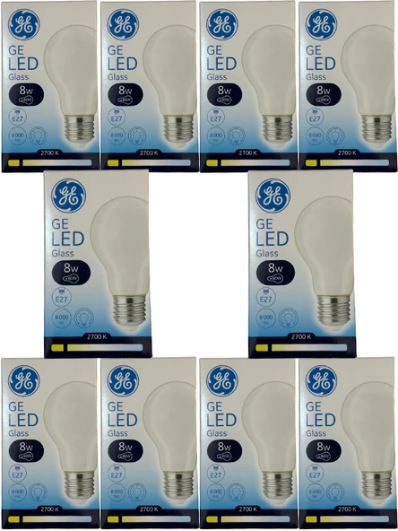 General Electric 8W 2700K (Sarı Işık) E27 Duylu Led Cam Ampul (10 Adet) ürün görseli 1