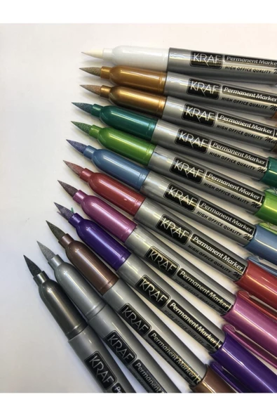 KRAF Fırça Uçlu (BRUSH PEN) Permanent Markör Metalik 12 Renk ürün görseli 1